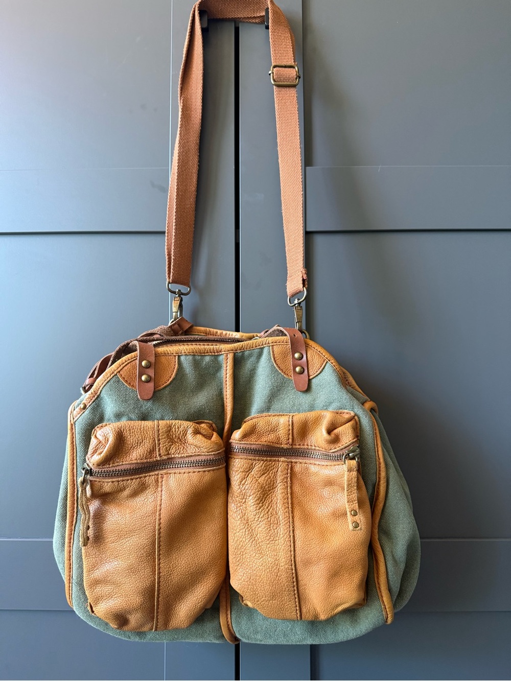 Anthro Workshop Tote. Schuyler & Sons, Phila. Leather accented Canvas Crossbody